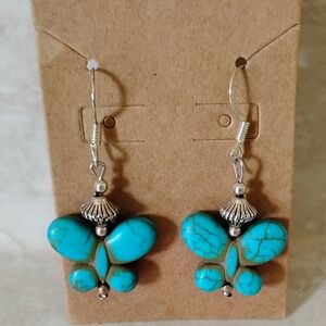 Turquoise Butterfly Stone Dangle Earrings - Women Jewelry Approx 1 Inch